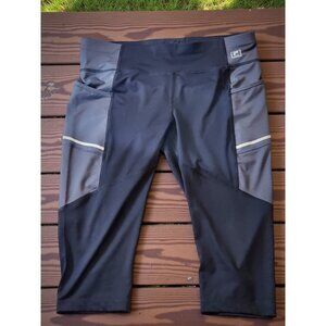 Fila Sport Active Running Capris Cropped Leggings Large Black Grey Side Pockets